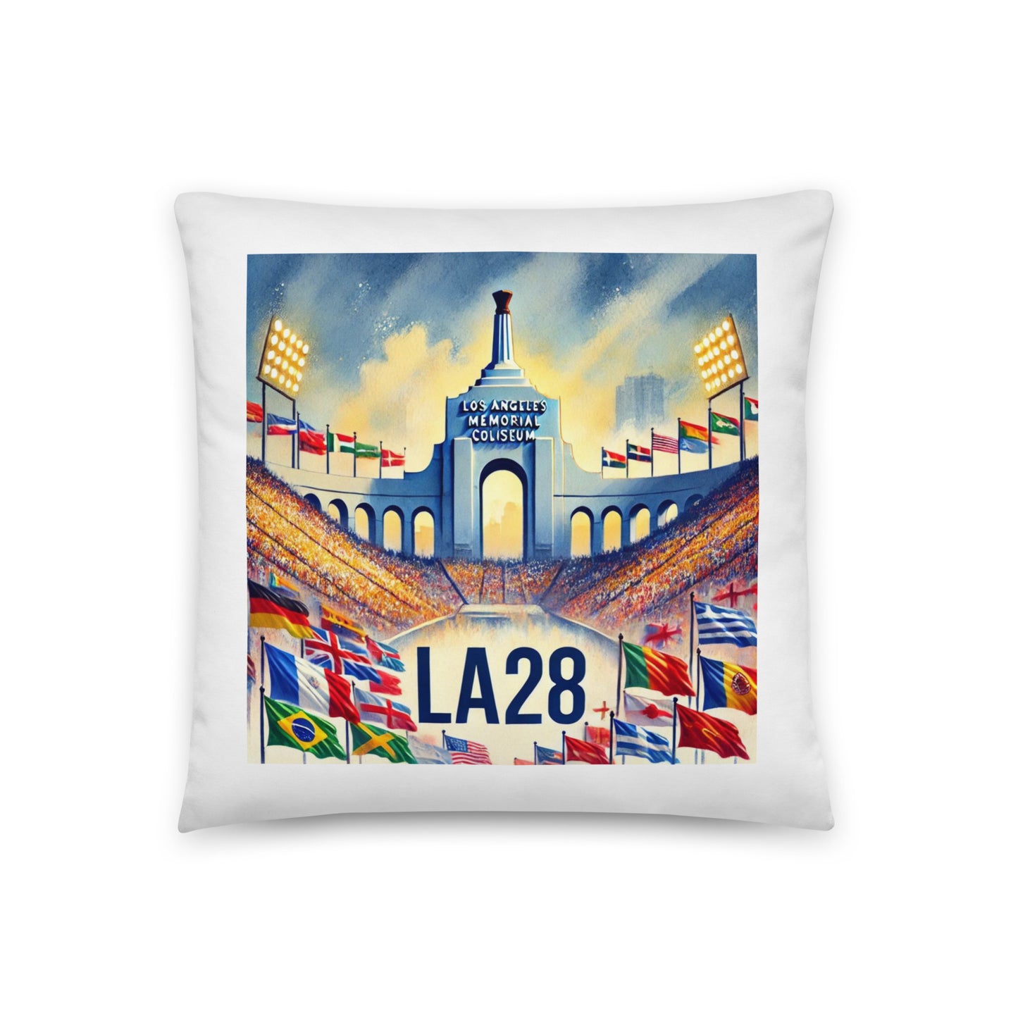 Flags of Nations at Los Angeles Memorial Coliseum LA28 Pillow Case