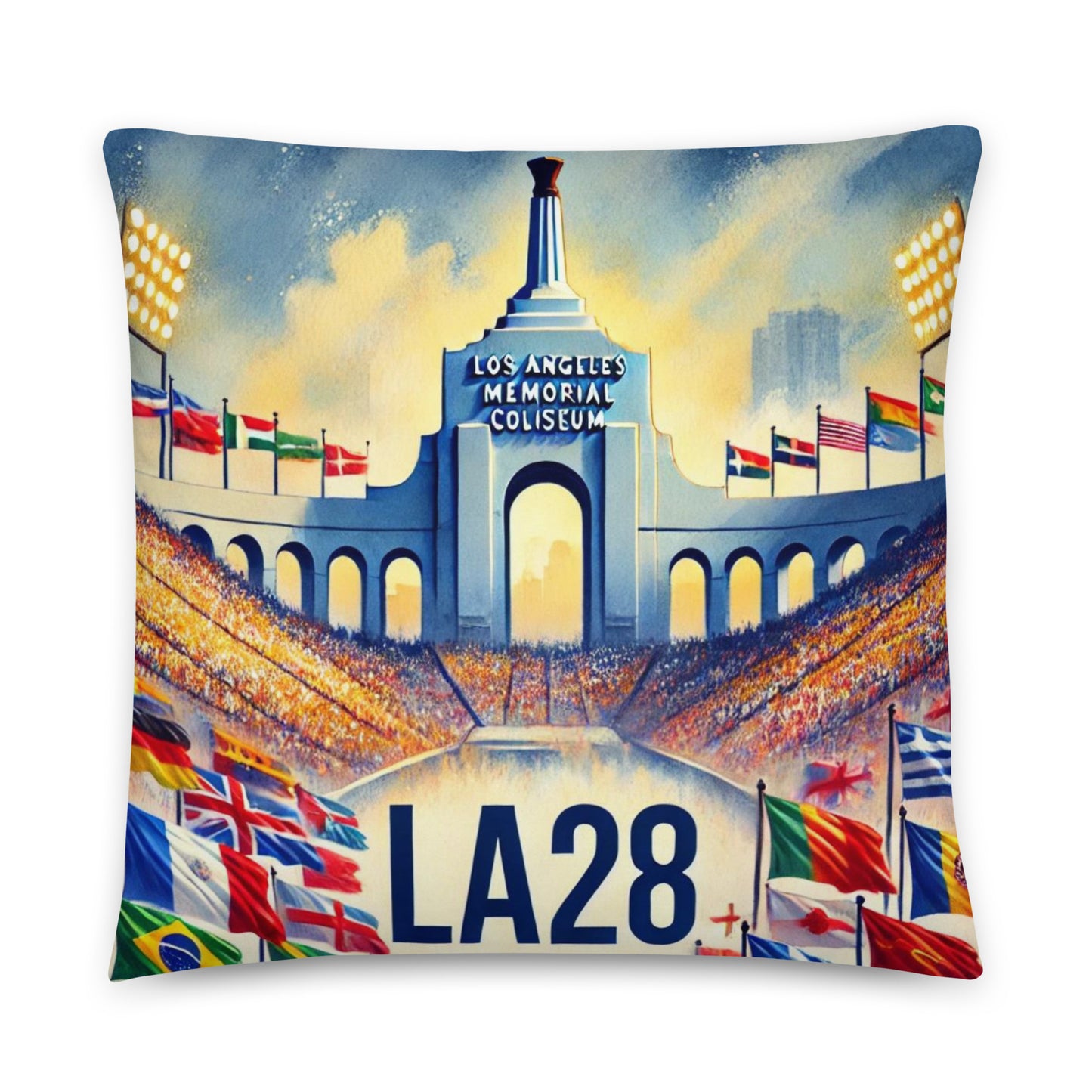 Flags of Nations at Los Angeles Memorial Coliseum LA28 Pillow Case