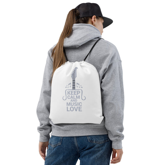 Keep Calm and Music Love Drawstring Bag