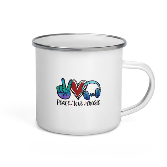 Peace Love Music Enamel Mug