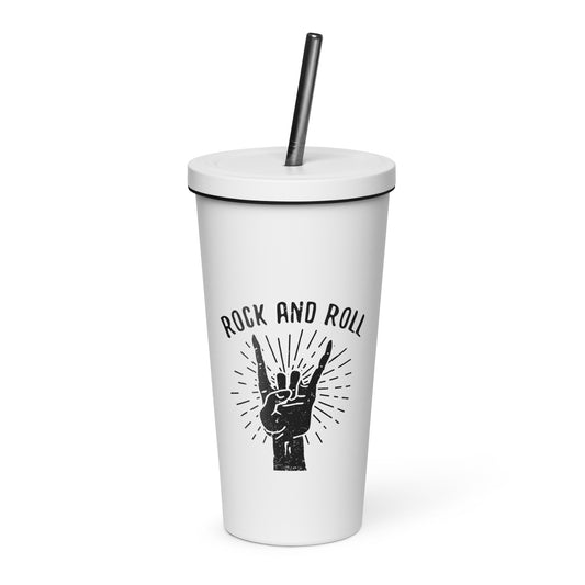 Rock and Roll Hand Insulated Tumbler with Straw