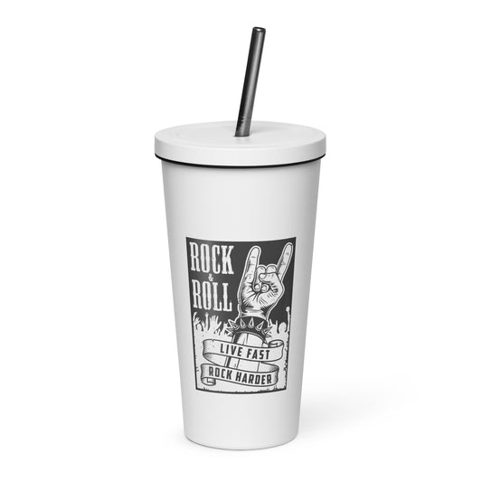 Live Fast Rock Harder Insulated Tumbler with Straw